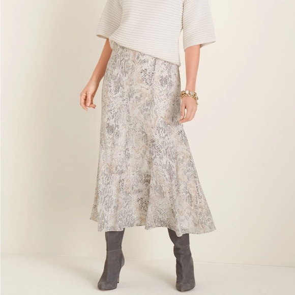 Chico's Snakeskin Print A-line Midi Skirt 16 Tie Waist Romantic Ethereal NWT - Picture 1 of 11